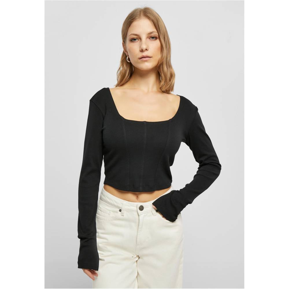 Urban Classics - Short Rib Corsage Top à manches longues - Noir